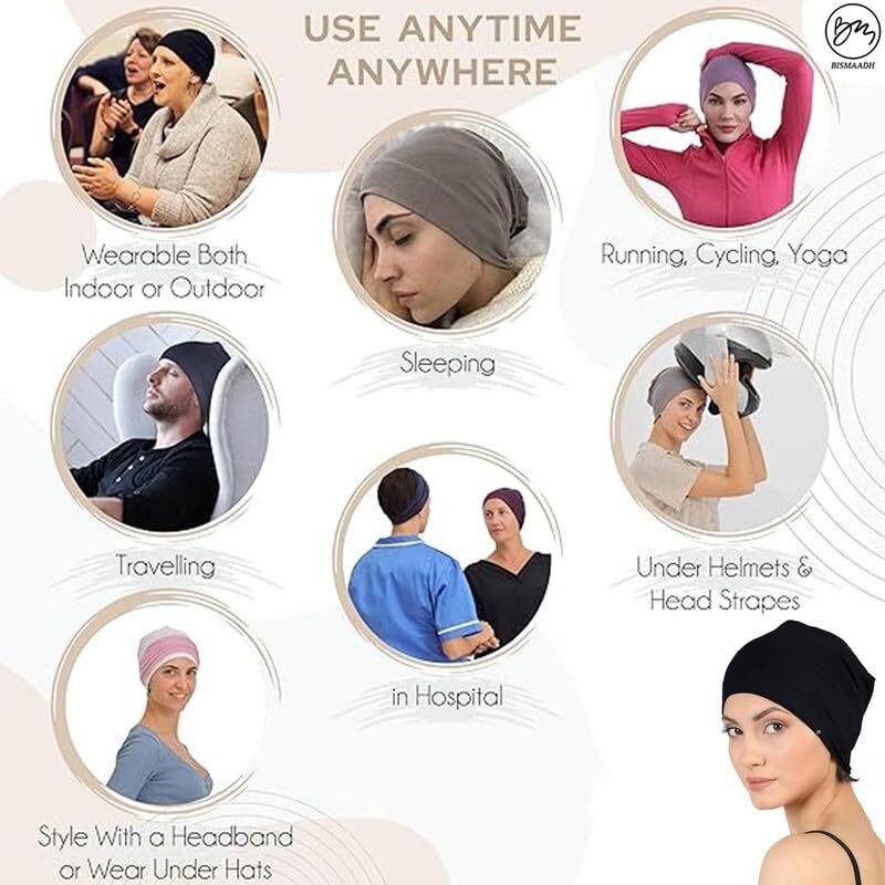 Bismaadh Cotton Beanie Hat Slouchy Jersey Soft Hats Skull Caps Lightweight Sleep Cap Summer Running Beanies For Unisex, Free Size, Black