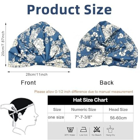 Sannidhi Chemo Caps For Women, Cotton Head Scarf For Women, Floral Print Cancer Headwrap, Soft Turban Beanie Skull Cover Cap (Satin Liner) Blue