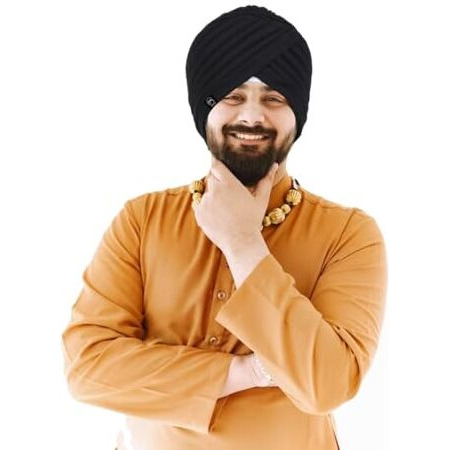 Bismaadh Polyester Readymade Instant Traditional Headwear Sikh Turban For Men & Women - Headcover, Sardar Pagdi, Black