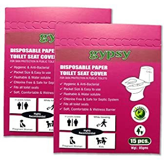 Gypsy Disposable Toilet Seat Covers -30 Sheets (2 X 15) | Flushable & Nature Friendly | Travel Pack For Skin Protection In Unhygienic Public Toilets
