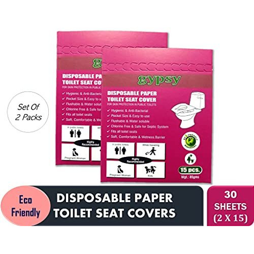 Gypsy Disposable Toilet Seat Covers -30 Sheets (2 X 15) | Flushable & Nature Friendly | Travel Pack For Skin Protection In Unhygienic Public Toilets