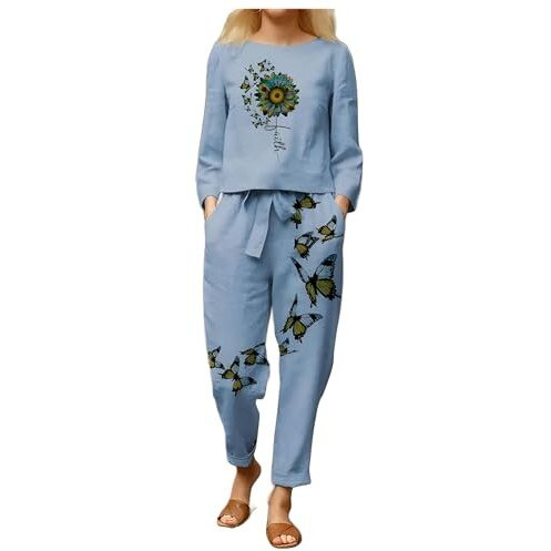 Stylescope Women's Cotton Blend Butterfly Printed Crop Top Co-Ords Set|Coordinate Set|Summer Wear| Printed Crop Top With Pant Set (Cs Butterfly Sky Blue_Xl_Sky Blue_X-Large)