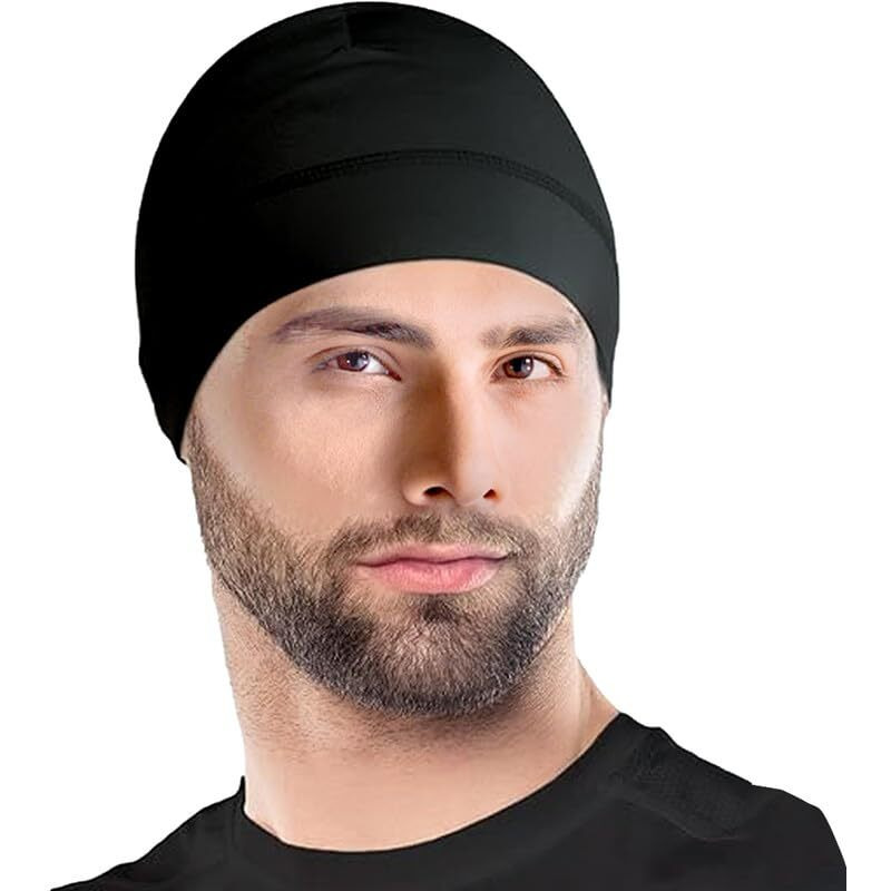 Skull Cap Helmet Liner & Running Beanie Hat - Winter Thermal Athletic Cycling & Ski Head Caps For Men - Fits Under Helmets. Black