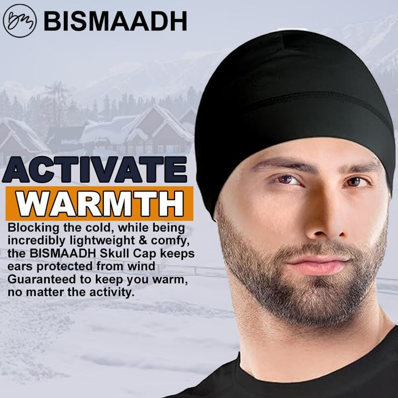 Skull Cap Helmet Liner & Running Beanie Hat - Winter Thermal Athletic Cycling & Ski Head Caps For Men - Fits Under Helmets. Black