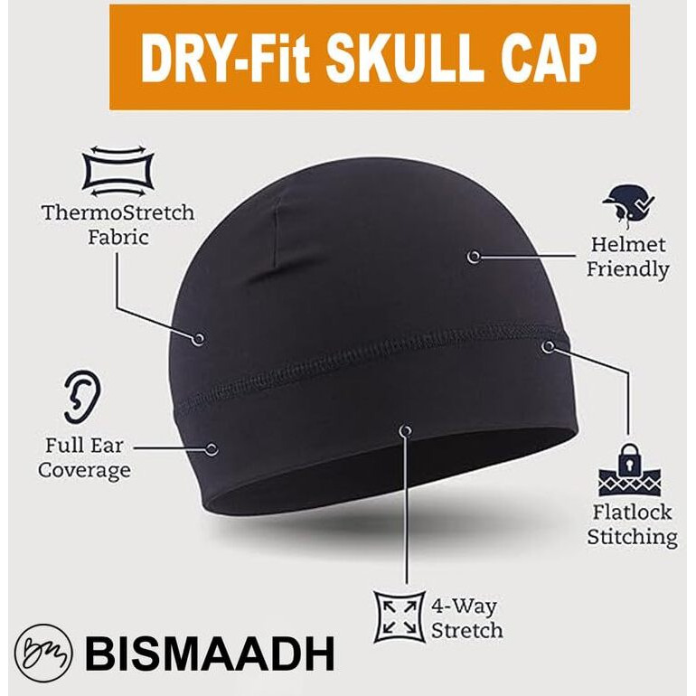 Skull Cap Helmet Liner & Running Beanie Hat - Winter Thermal Athletic Cycling & Ski Head Caps For Men - Fits Under Helmets. Black