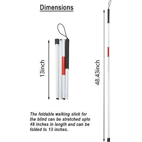 Paxmax Folding Blind Cane Reflective Red Folding Walking Stick For Vision Impaired And Blind People