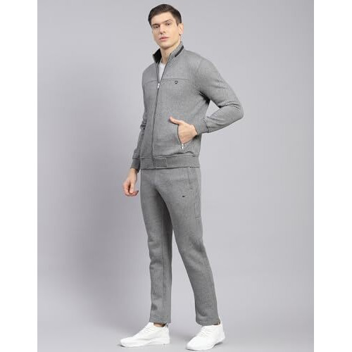 Monte Carlo Mens Grey Solid Stand Collar Full Sleeve Tracksuit (223061479-1-42)