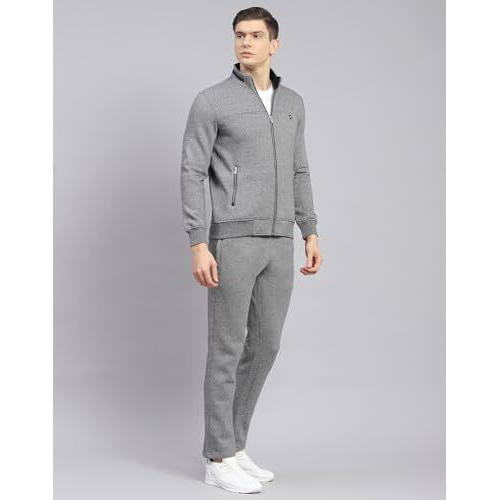 Monte Carlo Mens Grey Solid Stand Collar Full Sleeve Tracksuit (223061479-1-42)