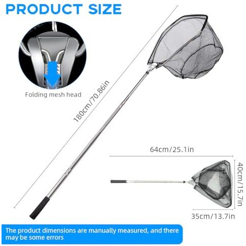 Proberos Fishing Net, Foldable 70 Inches Telescopic Portable Fishing Landing Net With Aluminum Alloy Handle For Fish Under 2.5 Kg, Ponds Carp Trout Fishing Pond Fish Net With Fish Rod