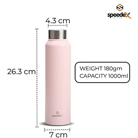 Speedex Stainless Steel Water Bottle 1 Ltr For Kids, Boys, Girls, 1 Litre Bottles For Gym, Sports, Fridge Use, School & Office - 1000Ml, Pastel Pink Colour, Set Of 1, Steel Cap