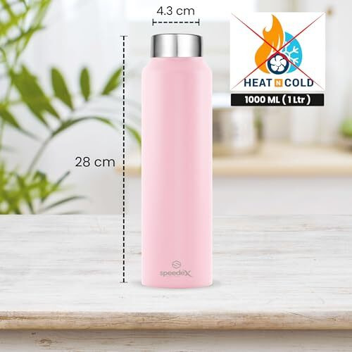 Speedex Stainless Steel Water Bottle 1 Ltr For Kids, Boys, Girls, 1 Litre Bottles For Gym, Sports, Fridge Use, School & Office - 1000Ml, Pastel Pink Colour, Set Of 1, Steel Cap