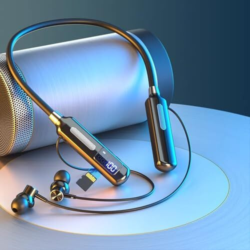 Ifast Digital Display Bluetooth 5.3 Wireless Neckband Earphone With Mic | Up To 120 Hours Music Playtime |Noise Cancellation, Voice Assistance, Dual Pairing, Plug-In Cards Mode [ Black ]