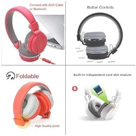 Kpdp Sh-12 Wireless Bluetooth Over The Ear Headphone With Mic (Multicolour)