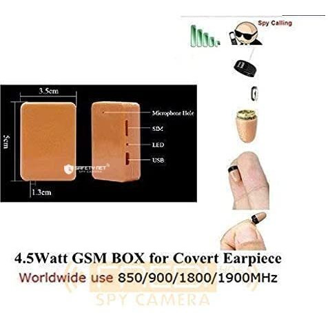 Safety Net Spy Gsm Box With Hidden Bluetooth Micro Wireless Covert In Ear Earphone For Indoor Outdoor Usage With 3 Hours Battery Backup