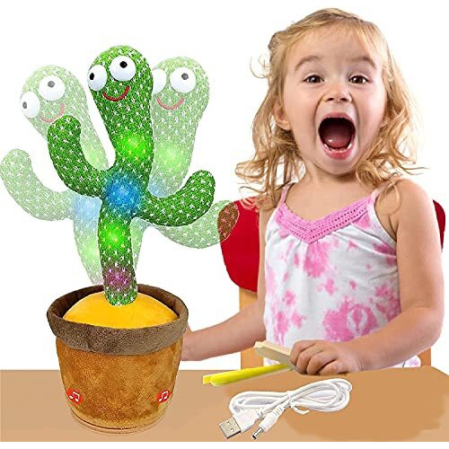 India Toy Epiken Tiktok Dancing Cactus Plush Toy Usb Charging,Sing 120Pcs Songs,Recording,Repeats What You Say And Emit Colored Lights,Gifts Of Fun Toys