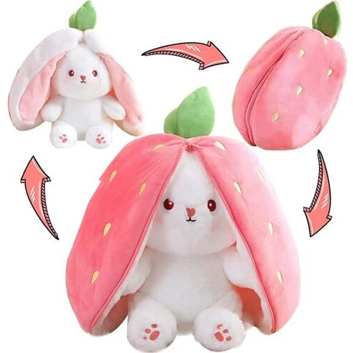 Adora Strawberry Bunny Reversible Plush Toy  Fluffy Rabbit Soft Toy For Girls & Kids  Cute Kawaii Bunny Plushie  Cursed Bunny Mood Plush  Perfect Bunny Gift For Kids & Plush Toy Collectors