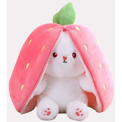 Palscrew Reversible Bunny Rabbit Soft Toy With Chain | Strawberry Shape Plush Stuffed Animal Doll For Girls, Boys, Baby, Kids | Pink Teddy Bear Plushie For Kids & Valentine's Day