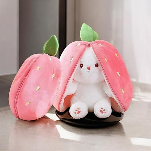 Palscrew Reversible Bunny Rabbit Soft Toy With Chain | Strawberry Shape Plush Stuffed Animal Doll For Girls, Boys, Baby, Kids | Pink Teddy Bear Plushie For Kids & Valentine's Day