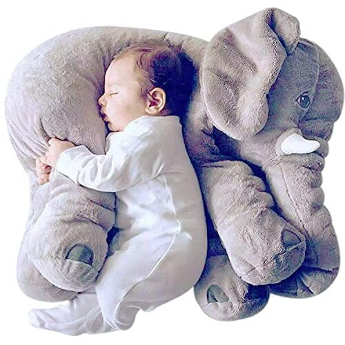 Little Innocents Big Size Fibre Filled Stuffed Animal Elephant Soft Toy For Baby Of Plush Material Hugging Pillow For Toddlers (58 Cm) Grey - 1Year Above