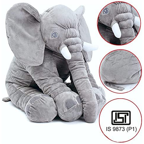 Little Innocents Fibre Filled Stuffed Animal Elephant Baby Pillow With Ball Soft Toy For Baby Of Plush Hugging Pillow Soft Toy For Kids Boy Girl Birthday Gift (45Cm, Grey) - 1Year Above