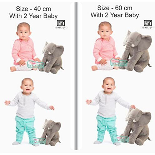 Little Innocents Fibre Filled Stuffed Animal Elephant Baby Pillow With Ball Soft Toy For Baby Of Plush Hugging Pillow Soft Toy For Kids Boy Girl Birthday Gift (45Cm, Grey) - 1Year Above