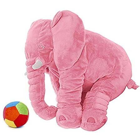 Little Innocents Big Size Fibre Filled Stuffed Animal Elephant Soft Toy For Baby Of Plush Material Hugging Toy With Small Baby Play Ball For Toddlers (60 Cm) (B Pink) - 1 Year Above