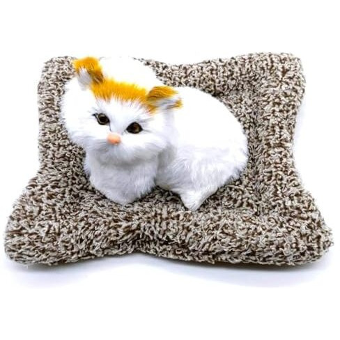 Awestuffs Dog Cat Stuff Toy For Car Dashboard And Home Decor Showpiece With Activated Carbon Mat Realistic, Lifelike Stuffed Plush Toy (Cat White And Orange)