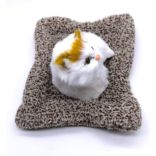 Awestuffs Dog Cat Stuff Toy For Car Dashboard And Home Decor Showpiece With Activated Carbon Mat Realistic, Lifelike Stuffed Plush Toy (Cat White And Orange)