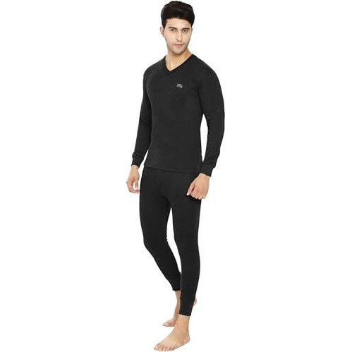 Lux Cottswool Men's Cotton Thermal Set (Black, M- 85Cm)