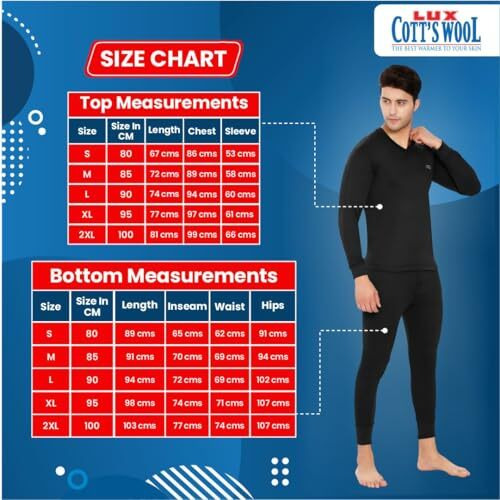 Lux Cottswool Men's Cotton Thermal Set (Black, M- 85Cm)