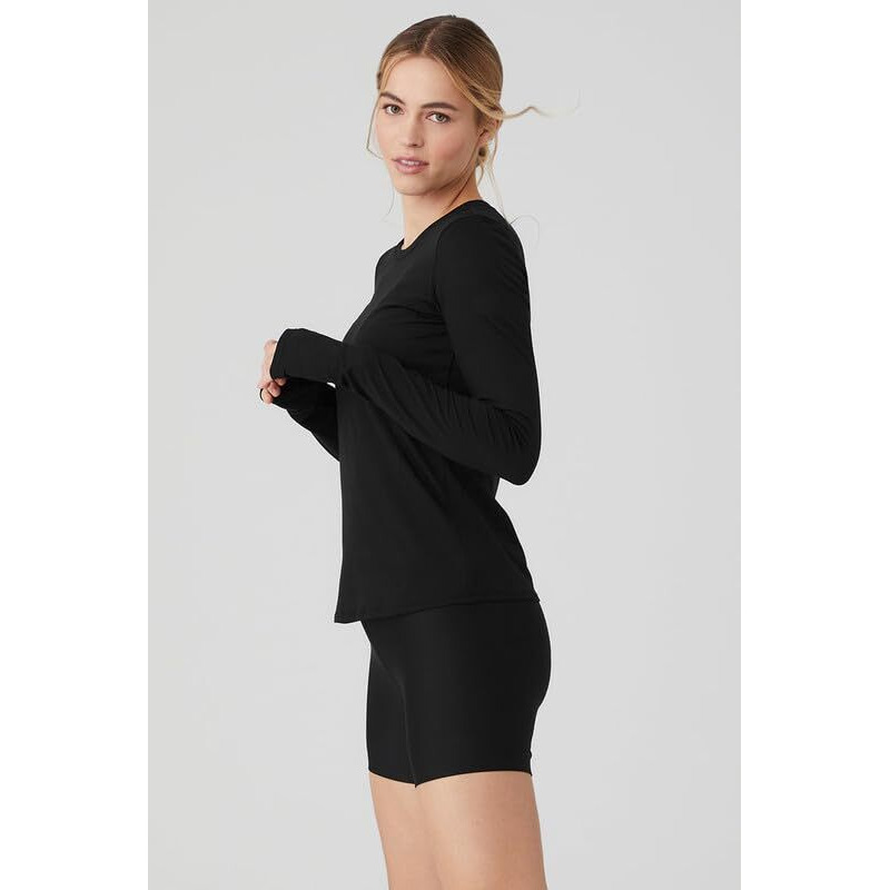 Ap'Pulse Women's Long Sleeve Thumbopen Round Neck Sports Tshirt(Ap-Wn-Rn-Ls-Thumbopen1-406-Black_Carbon Black_L)
