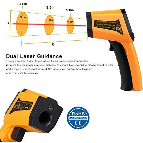 Chengbangda Laser Infrared Thermometer Non-Contact Digital Temperature Gun-50C To 400C(-58F To 752F) Ir Thermometer For Industrial, Kitchen Cooking, Ovens (Orange)