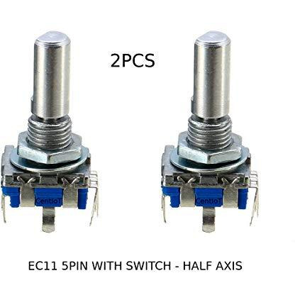 Centiot Metal - Ec11 10K Rotary Encoder - Digital Potentiometer Coding Volume Control With Switch - 5 Pin 20Mm Half Handle (2Pcs),Blue