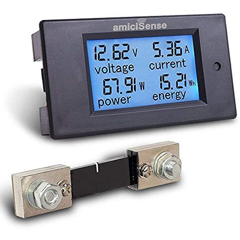 Amicisense Dc Energy Meter 4 In 1, 6.5V-100V 100A (10Kw) Power Meter Digital Display With Blue Back Light (Dc 10Kw Energy Meter), Corded Electric