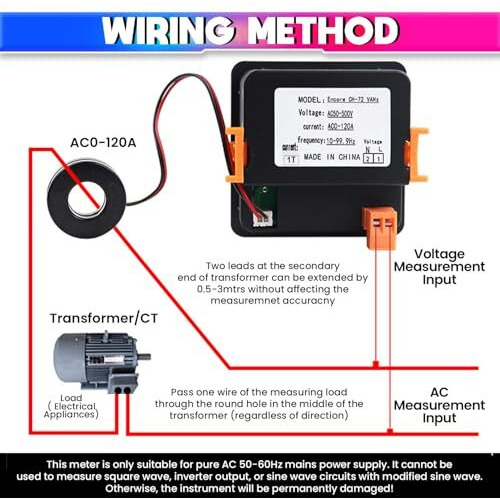 Amicisense Ac Voltmeter Ammeter, 3 In 1 Digital Meter 120A 50~500V Voltage Tester With Frequency And Current Test, Black