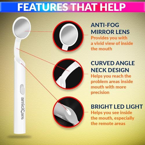 Amicicare Dental Inspection Mirror With Led Light - Anti-Fog Oral Mirror For Teeth Inspection