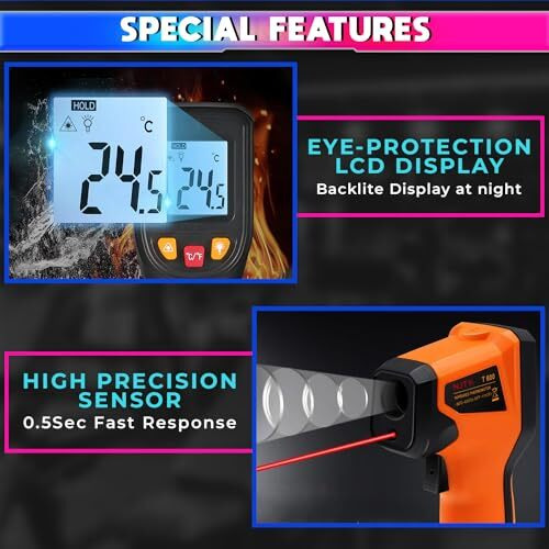 Amicisense Infrared Thermometer For Industrial Use With 0.5Sec Fast Measurement & Auto-Shut, -50C To 600C Laser Temperature Measuring Device