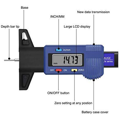 Sthira Car 0-25.4Mm Digital Tyre Tire Tread Depth Tester Gauge Meter Measurer Tool Caliper Lcd Display Tpms Tire Monitoring System Metal Probe