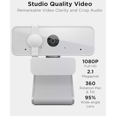 Lenovo 300 Fhd Webcam With Full Stereo Dual Built-In Mics | Fhd 1080P 2.1 Megapixel Cmos Camera |Ultra-Wide 95 Lens, 4X Digital Zoom | 360 Rotation | Flexible Mount | Cloud Grey