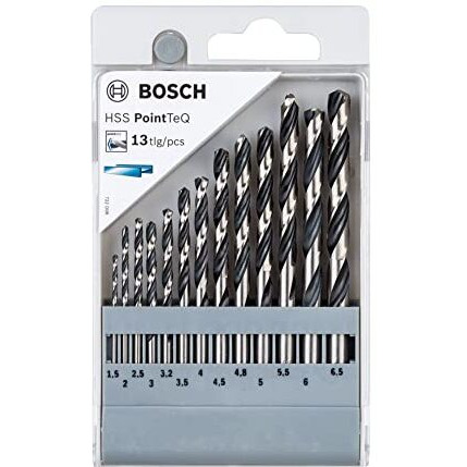 Bosch Professional Hss Pointteq 13Pcs Set| Pointteq Tip For Fast, Efficient Drilling | Wide Range Of Sizes, One Compact Kit | Compact & Sturdy Case For Portability | 13 Metal Drill Bits