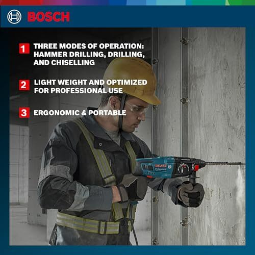 Bosch Gbh 220 Corded Electric Rotary Hammer With Sds Plus, 720 W, 2 J, 2.3 Kg, 3 Modes, For Concrete, Metal & Wood + Carrying Case, , 1 Year Warranty From Bosch, Blue