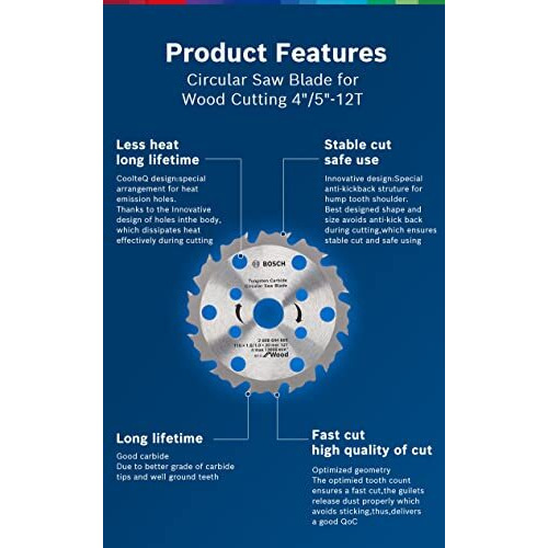 Bosch Coolteq Circular Saw Blade 5''-12T - Eco For Wood - 125 X 1.6/1.0 X 20Mm - Tungsten Carbide