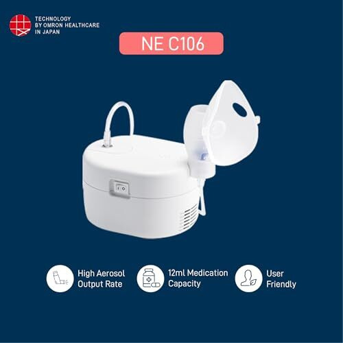 Omron Ultra Compact & Low Noise Compressor Nebulizer Nec-106 For Child & Adult White