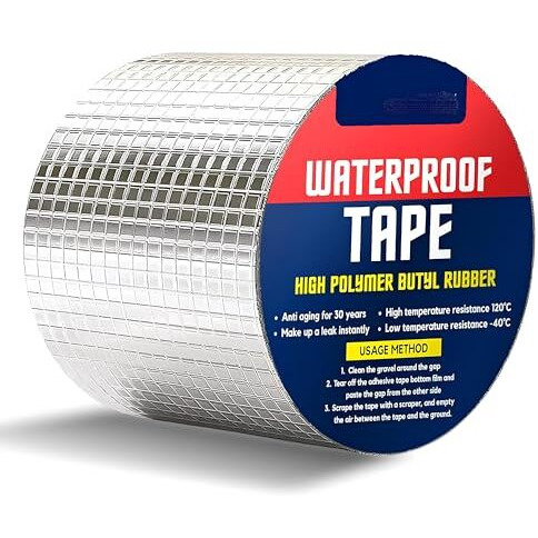 Super Strong Adhesive Waterproof Tape Permanent Repair Roof Water Leakage Solution Rubber Foil Suitable For Roof Leak, Surface Crack, Window Sill Gap, Boat Sealing, Tank Leak (10Cm*5M)