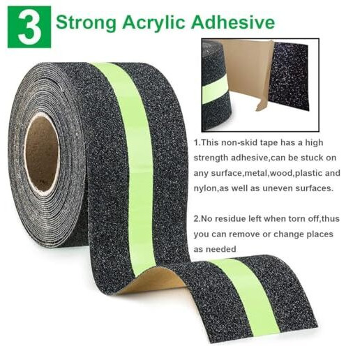 Druri Anti Slip Grip Tape,Non-Slip Traction Tapes With Glow In The Dark Reduce The Risk Of Slipping For Indoor Or Outdoor Stair Tread Step And Other Slippery Surfaces (2 Inch X 5 Meter) (Pk_1)