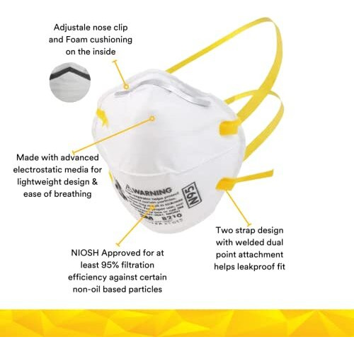 3M 8210 Disposable Respirator N95 Face Mask, Non Woven Fabric, Metal Nose Clip And Elastic Headband, Niosh Approved, Particulate Anti Air Pollution Respirator (Pack Of 20)