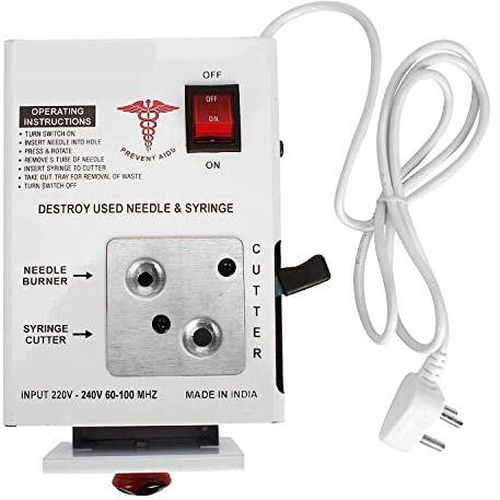 Akh69 Needle Syringe Destroyer Electric, Needle Destroyer Machine For Hospital & Laboratory, Shock Proof Metal Body Mechanism, Low Power Consumption, On/Off Switch, White, Pack Of 1