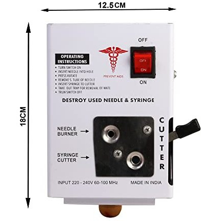 Akh69 Needle Syringe Destroyer Electric, Needle Destroyer Machine For Hospital & Laboratory, Shock Proof Metal Body Mechanism, Low Power Consumption, On/Off Switch, White, Pack Of 1