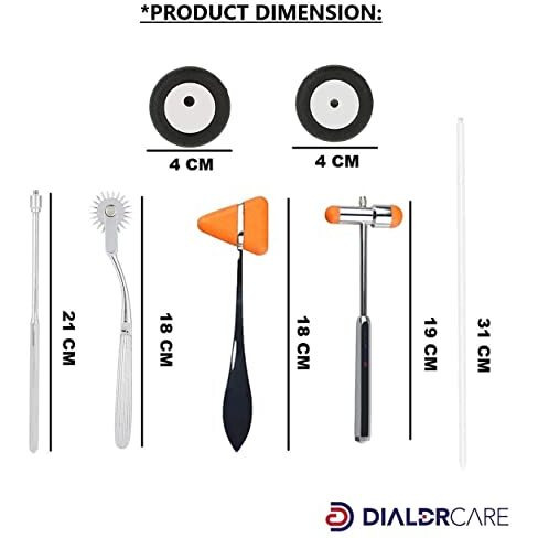 Dialdrcare Neurological Reflex Medical Hammer 5 Piece Set (Silver)
