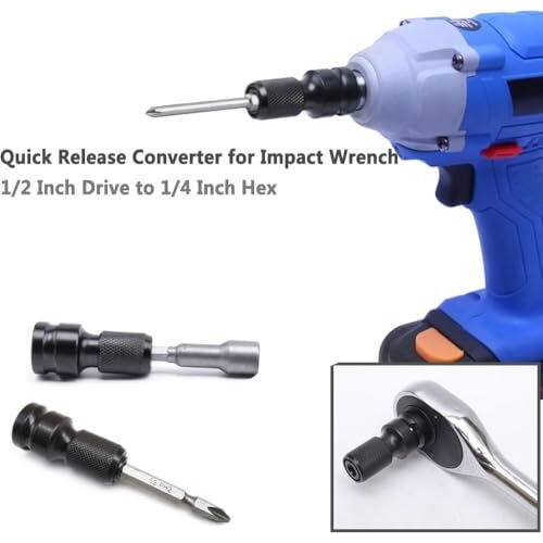 Homdum 1/2 Inch Square Drive To 1/4 Inch Hex Female Socket Adapter Quick Release Chuck Converter Drill Chucks Adaptor Conversion For Impact And Ratchet Wrench